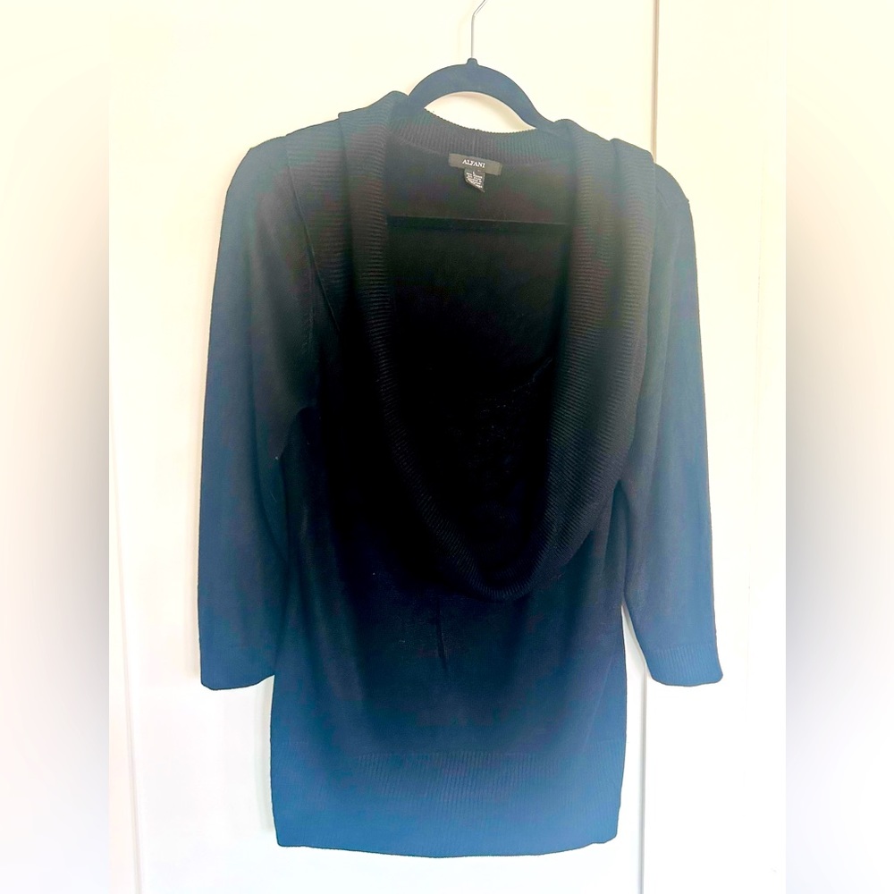 Alfani Cowl neck black sweater with lace front detail . Size large